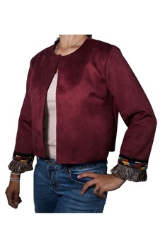 Sacou dama, cu franjuri multicolore, marimea M-L, Visiniu Sacou dama, cu franjuri multicolore, marimea M-L, Visiniu