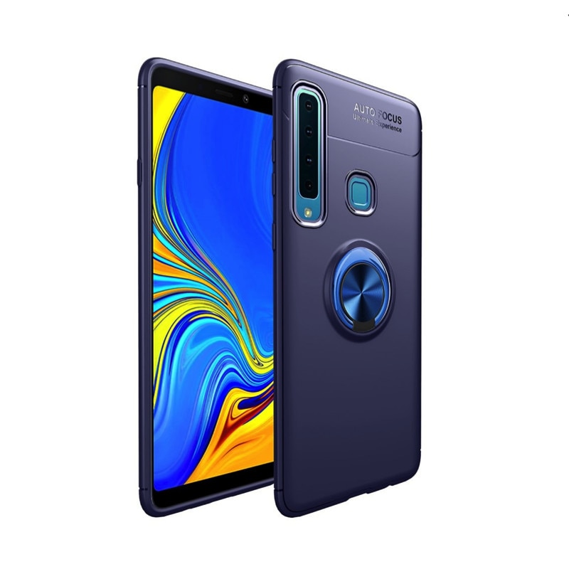 Husa din silicon cu inel magnetic rotativ pentru Galaxy A9 (2018) Blue