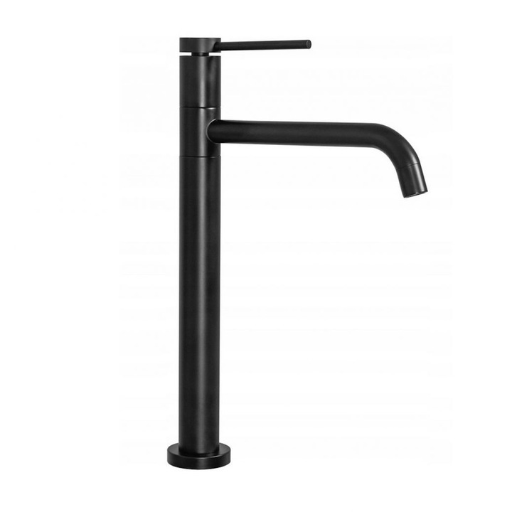 Смесител EGO Interiors Lugano Black Slim High, За мивка, Монтаж на плот, 360 градусова глава, Мат/ Черен
