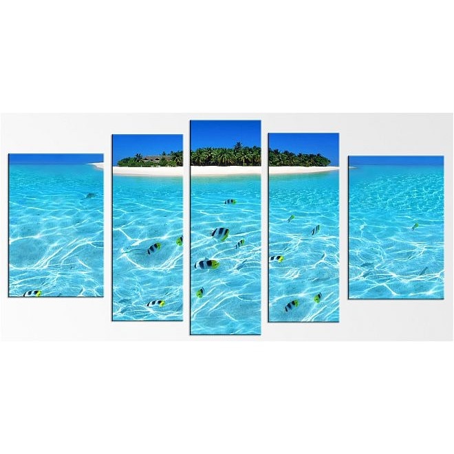 Set Tablou DualView Startonight Insula, 5 piese, luminos in intuneric, 90 x 180 cm (1 piesa 30 x 90 cm, 2 piese 30 x 80 cm, 2 piese 40 x 60 cm)