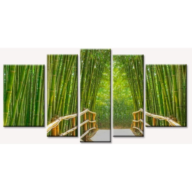 Set Tablou DualView Startonight Alee cu bambusi, 5 piese, luminos in intuneric, 90 x 180 cm (1 piesa 30 x 90 cm, 2 piese 30 x 80 cm, 2 piese 40 x 60 cm)
