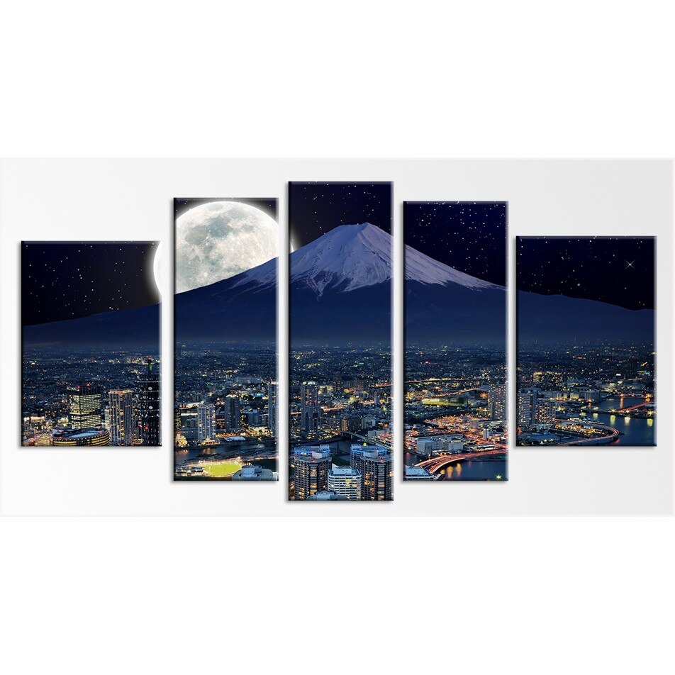 Set Tablou DualView Startonight Yokohama, 5 piese, luminos in intuneric, 90 x 180 cm (1 piesa 30 x 90 cm, 2 piese 30 x 80 cm, 2 piese 40 x 60 cm)