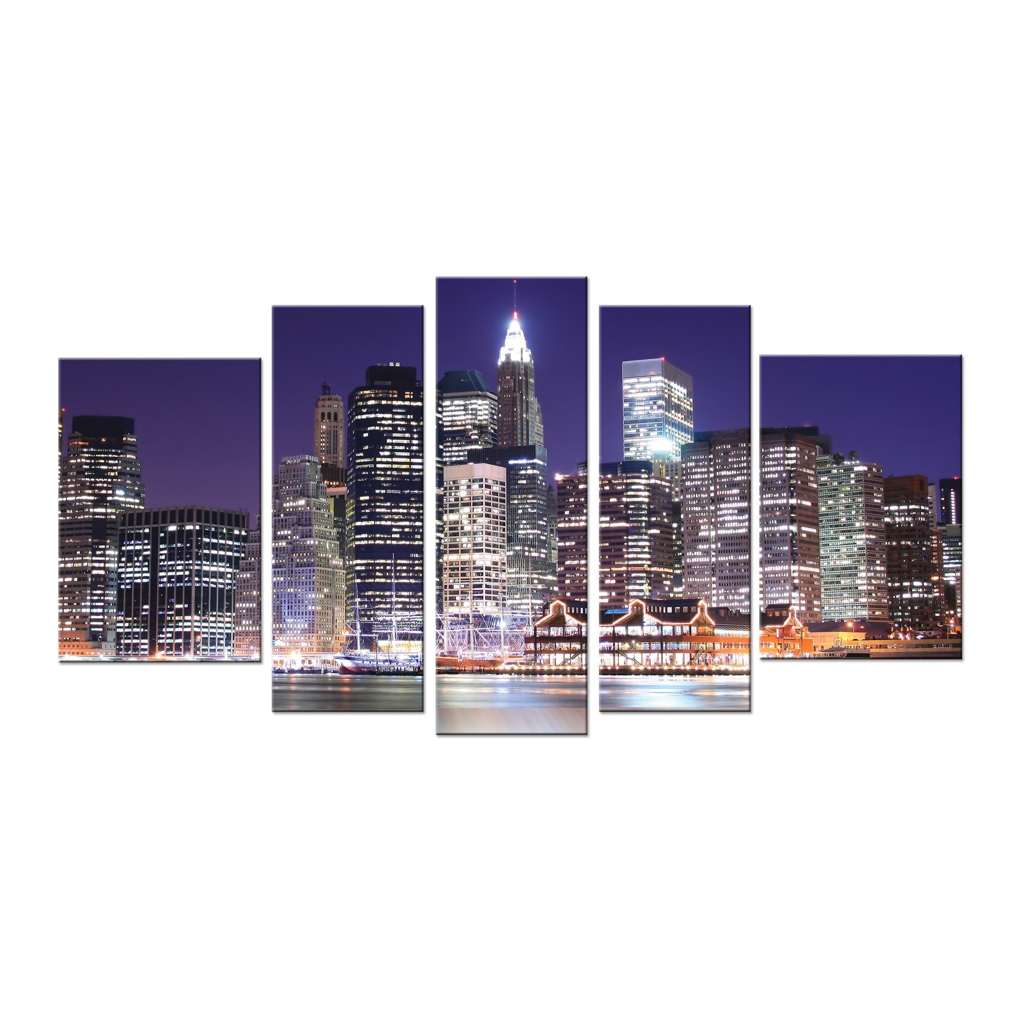 Set Tablou DualView Startonight Manhattan, 5 piese, luminos in intuneric, 90 x 180 cm (1 piesa 30 x 90 cm, 2 piese 30 x 80 cm, 2 piese 40 x 60 cm)