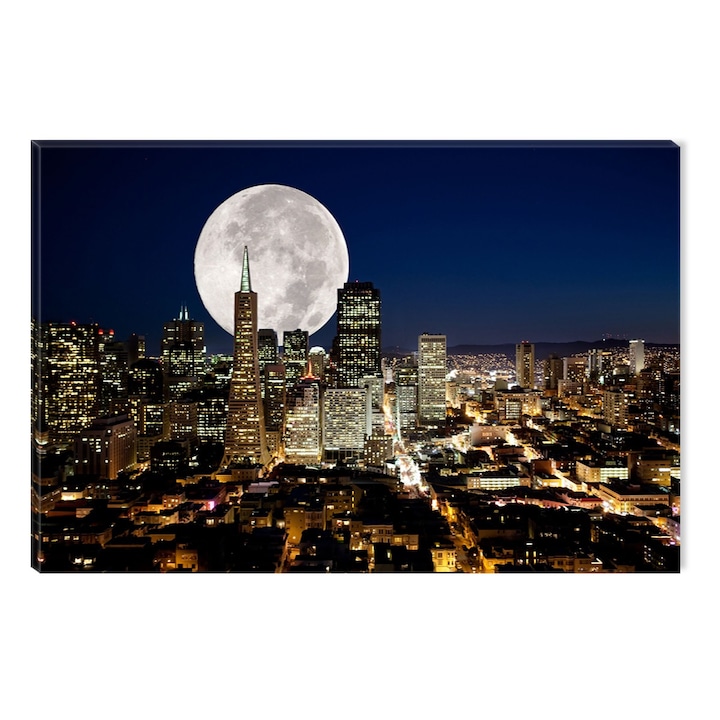 Tablou DualView Startonight Luna plina peste oras, luminos in intuneric, 80 x 120 cm