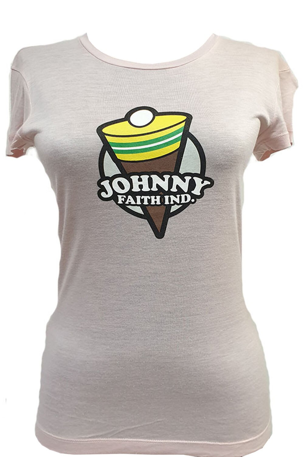 Tricou dama Johnny,roz cu imprimeu logo,S
