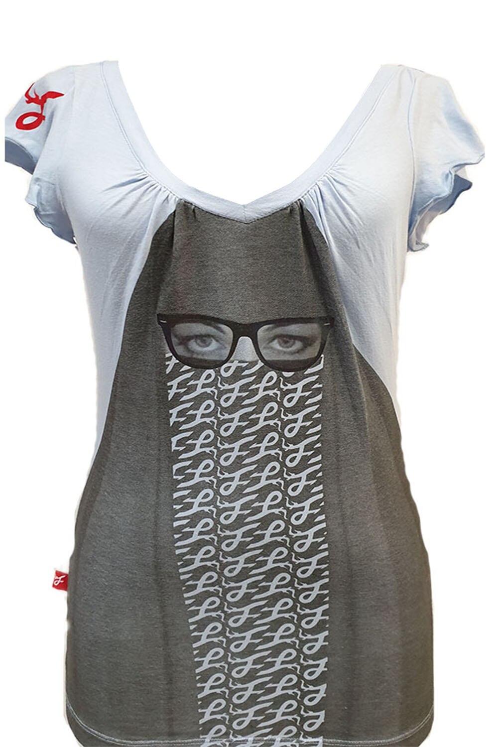 Tricou dama Johnny,bleu cu imprimeu grafic,L