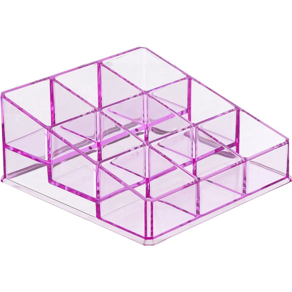 Organizator cosmetice, accesorii, bijuterii, 9 locuri, 13 x 13 x 6 cm, Relaxdays, transparent lila