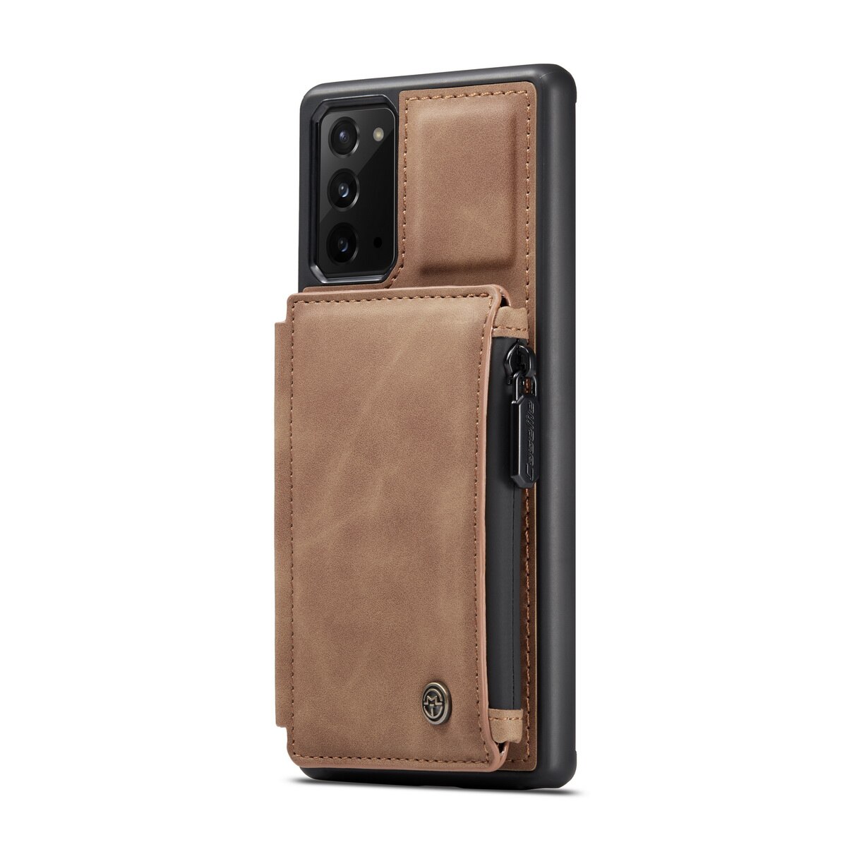 Husa Samsung Galaxy Note 20, CaseMe, piele cu textura catifelata, back cover, slot carduri, buzunar cu fermoar, protectie RFID, Maro