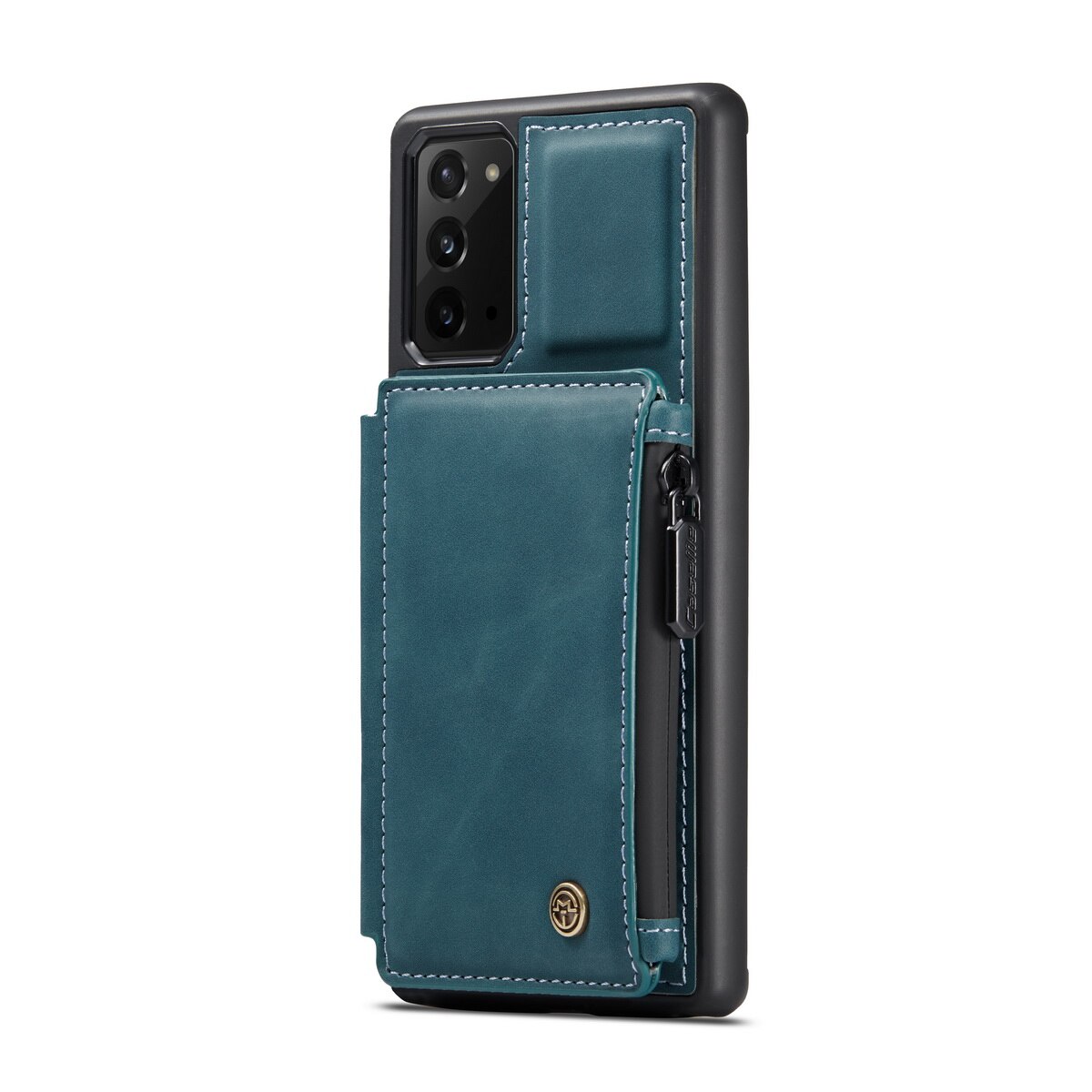 Husa Samsung Galaxy Note 20, CaseMe, piele cu textura catifelata, back cover, slot carduri, buzunar cu fermoar, protectie RFID, Albastru verzui