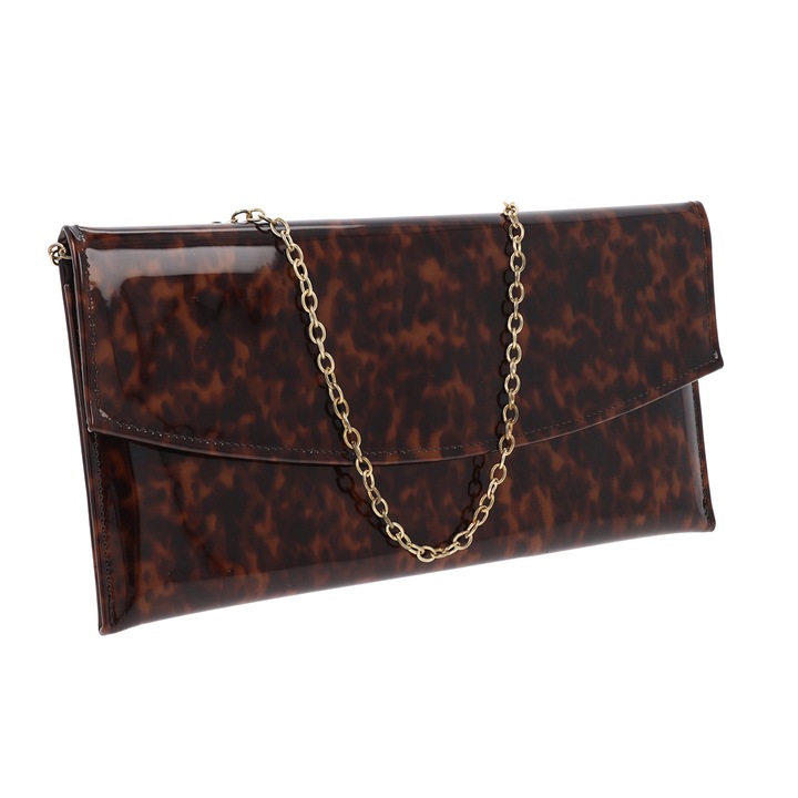 Елегантен плик Magazinul De Genti, лачена кожа тип леопард