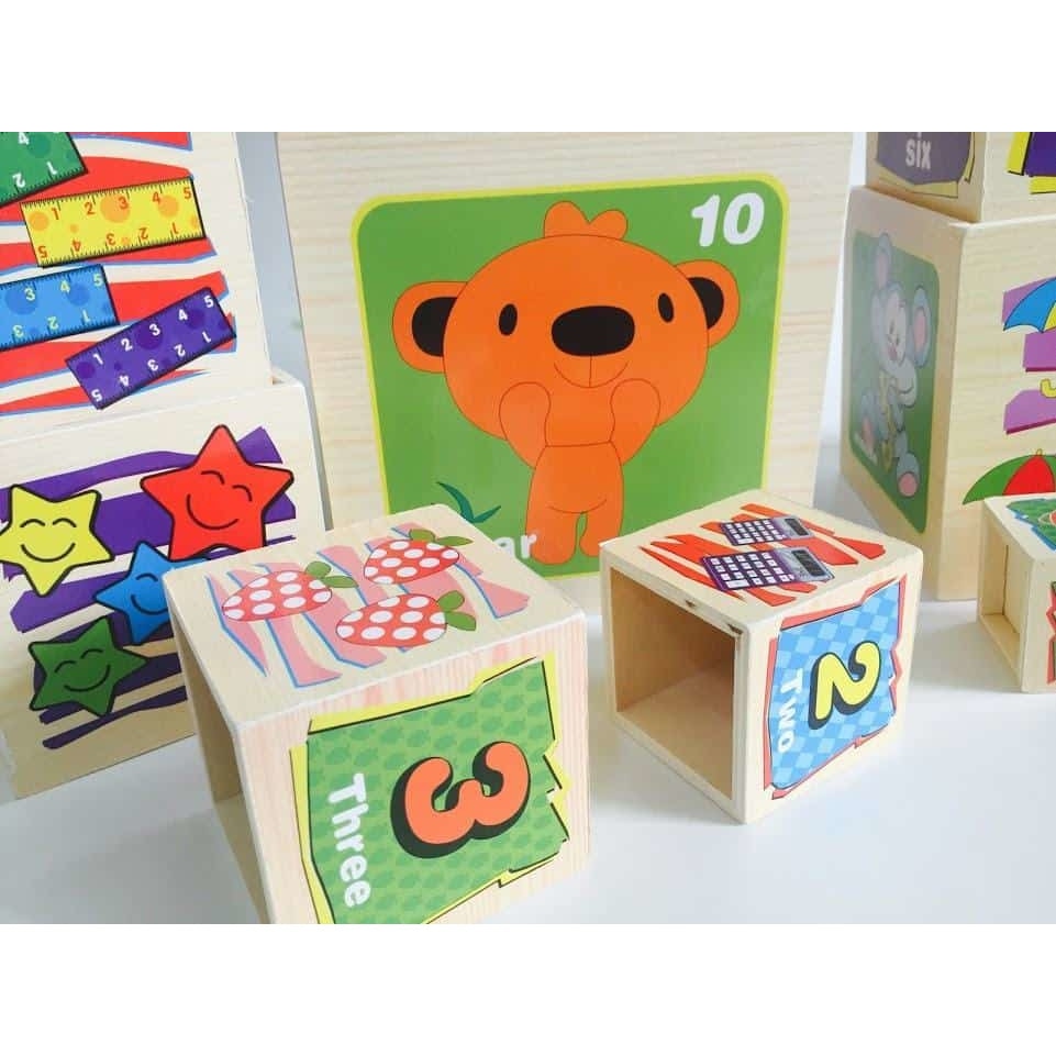 Turn Montessori din lemn 10 cuburi Cifre si Animale - eMAG.ro