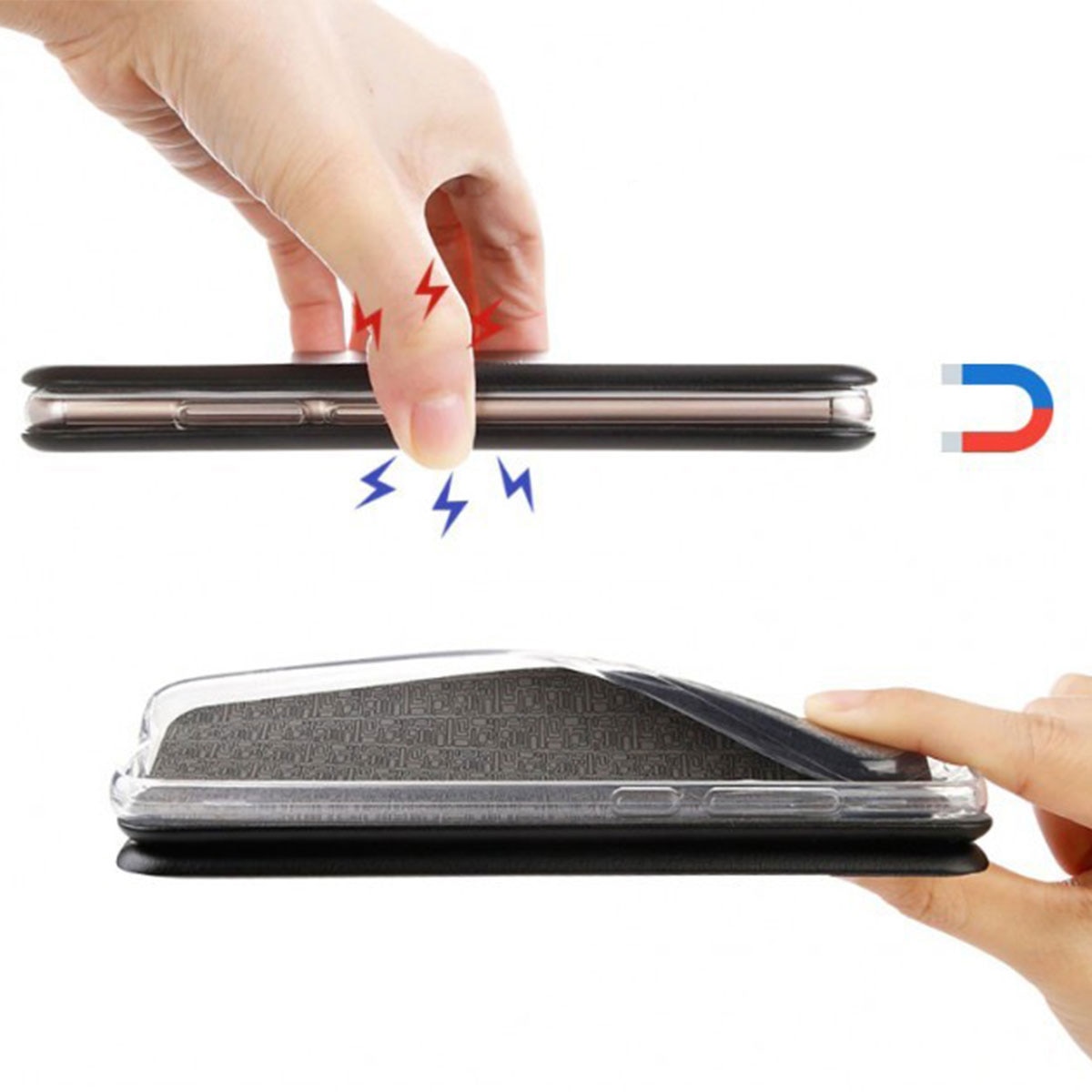 Husa flip Huawei Y5P - carte cu magnet integrat, buzunar interior, piele eco, iShiled - Neagra