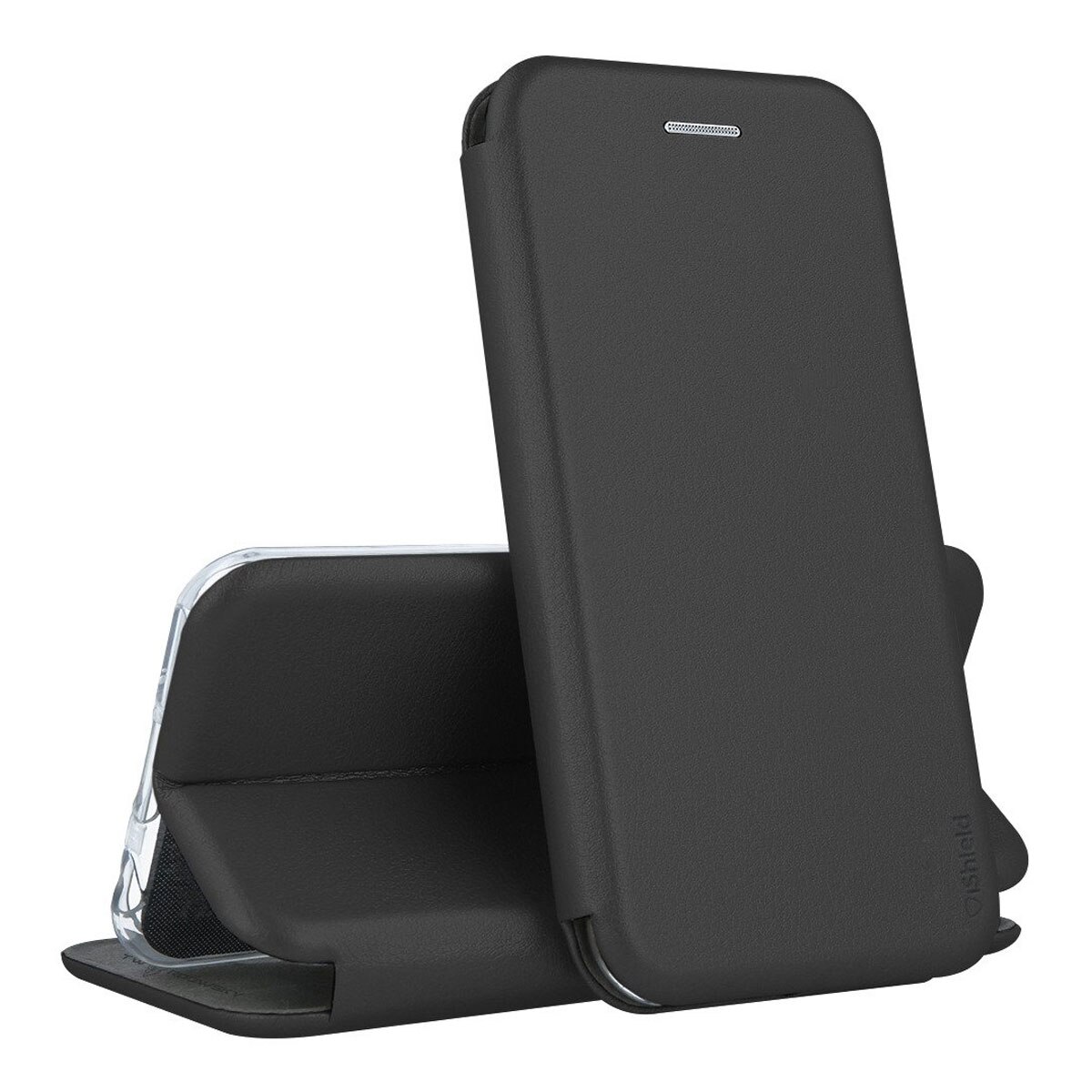 Husa flip Huawei Y5P - carte cu magnet integrat, buzunar interior, piele eco, iShiled - Neagra