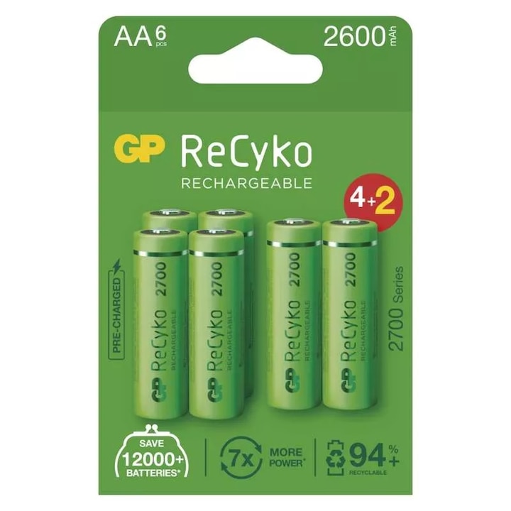 GP ReCyko NiMH Tölthető akkumulátor, HR6 (AA) 2700mAh, 4+2db (B2127V)