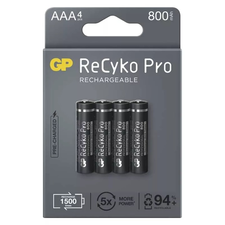 GP ReCyko Pro NiMH tölthető akkumulátor, HR03 (AAA) 800mAh, 4db (B22184)