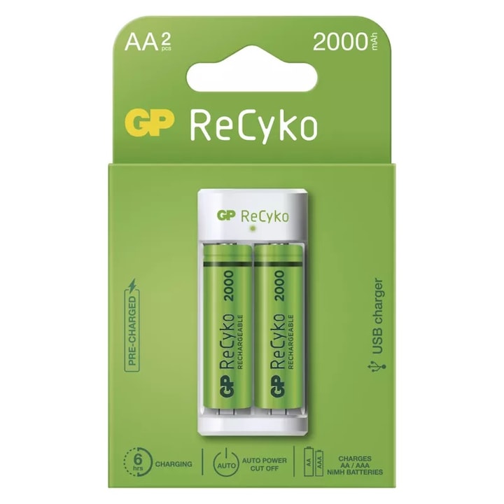 GP ReCyko Eco E211 Akuumulátortöltő + 2xAA 2000mAh GP ReCyko előtöltött akkumulátor (B51214)