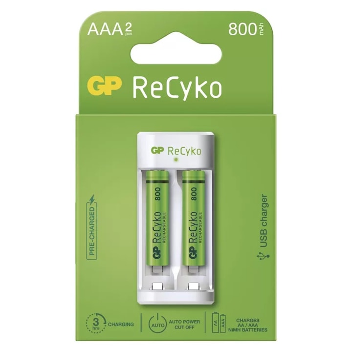 GP ReCyko Eco E211 Зарядно устройство + 2xAAA 800mAh GP ReCyko предварително заредена батерия (B51211)