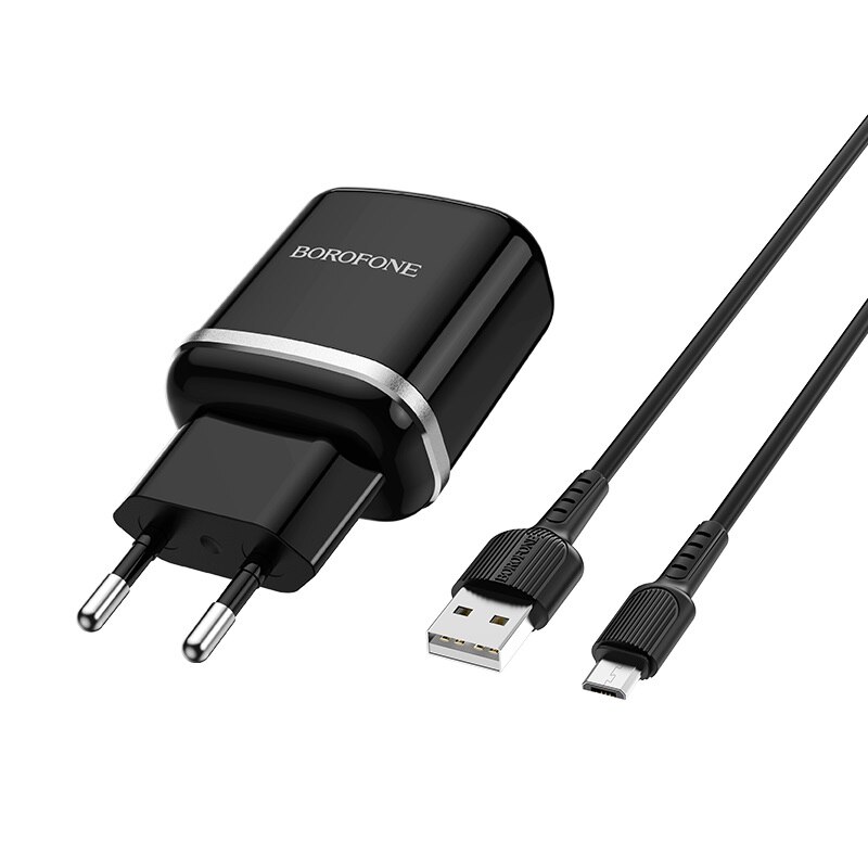 Incarcator Retea Borofone, BA36A Quick Charge, Cablu Micro USB, Negru