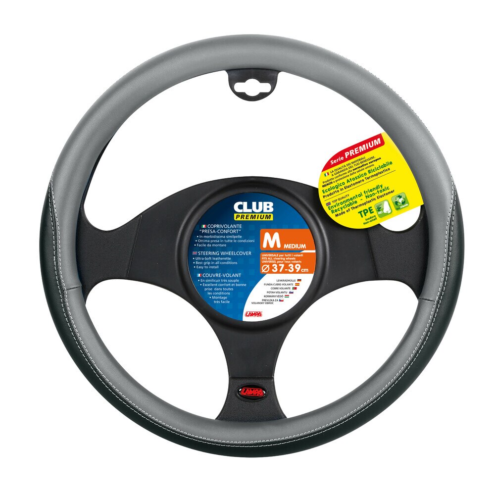 Husa volan Club Premium - M - Ø 37/39cm - Negru/Gri