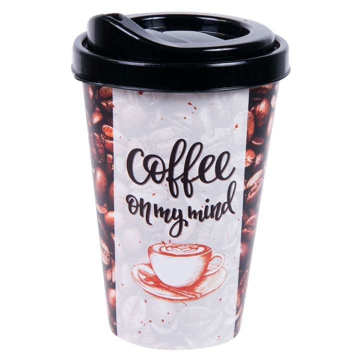 Чаша с капак, OffLimits, за многократна употреба, за кафе, 400 ml, черна/кафява