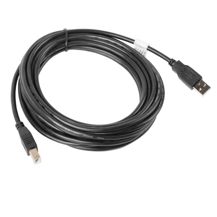 Cablu USB 2.0 pentru imprimanta, Lanberg 41354, lungime 5 m, USB-A tata la USB-B tata, negru