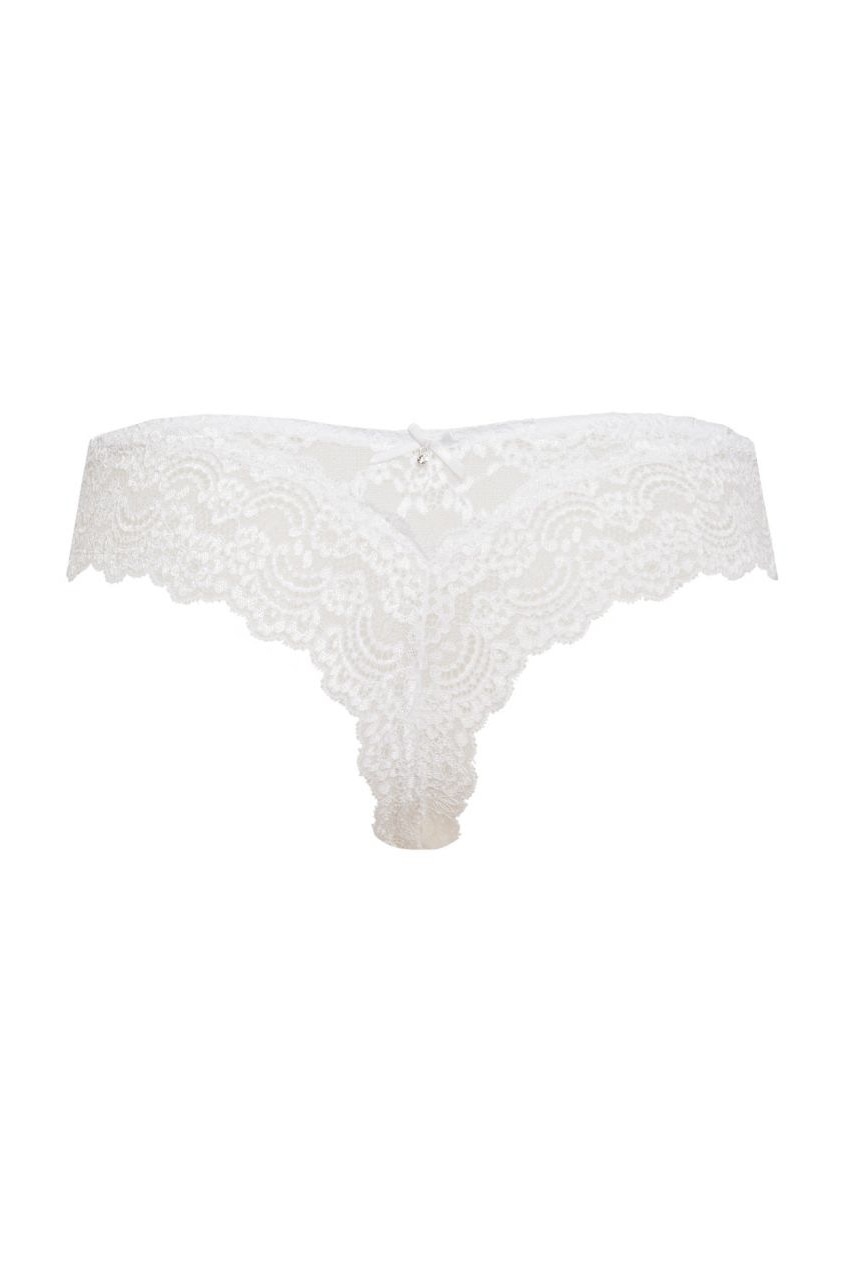 Chilot din dantela elastica si bumbac , model brazilian, Intimamoda Vanity, Alb