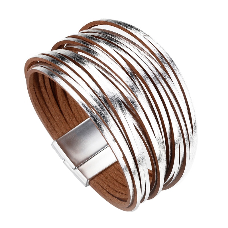 Bratara din piele multi-strap Giftx Silvery