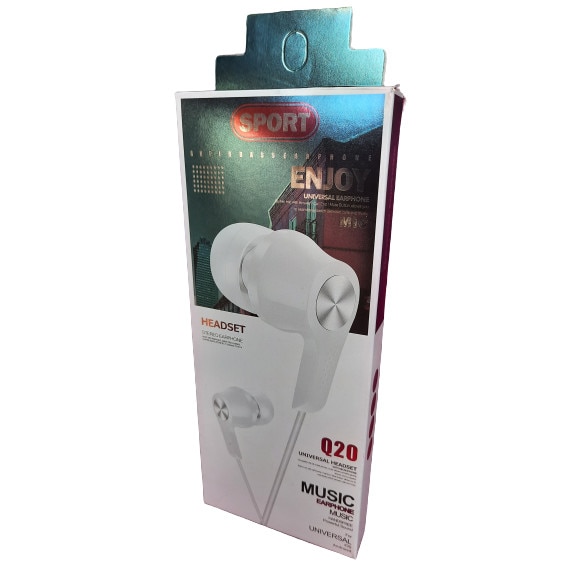 Casti audio cu fir SPORT Q20 extra-bass in-Ear silicon albe