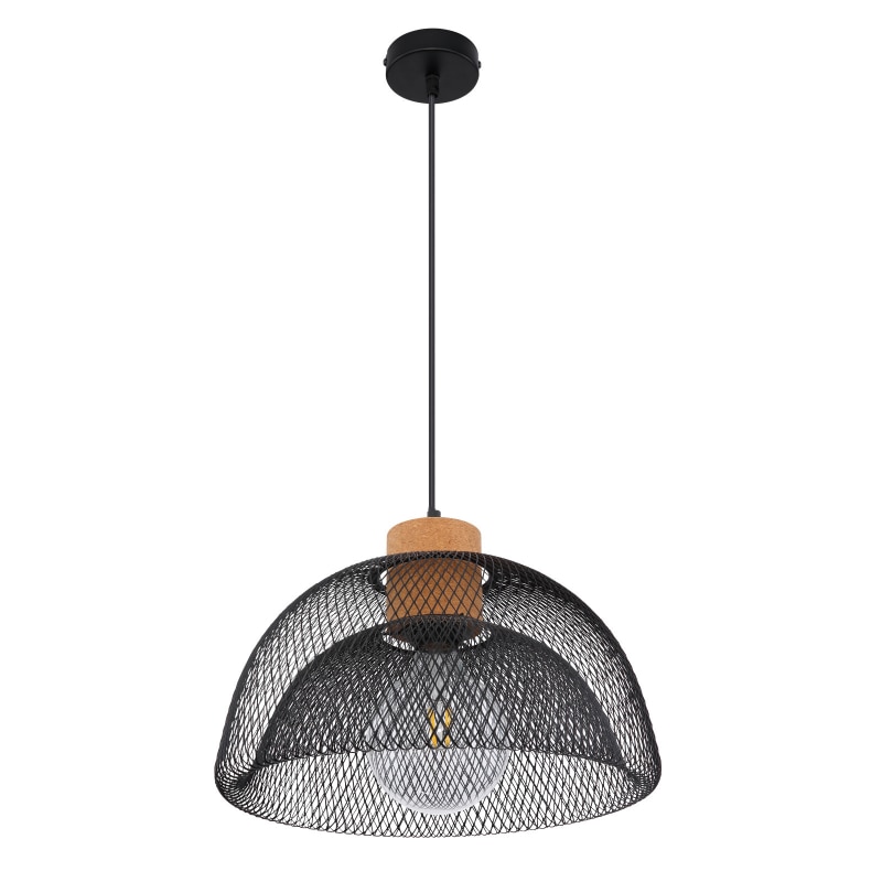 Pendul Vitiano, 1XE27, max 60W, Grilaj metalic negru, Ornament din pluta, IP20, GB15393