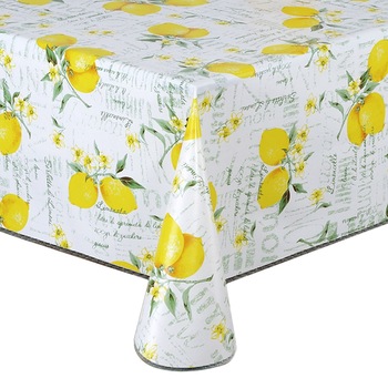 Fata de masa, Zola®, din vinil, alba, model cu lamai, 140x180 cm Fata de masa, Zola®, din vinil, alba, model cu lamai, 140x180 cm