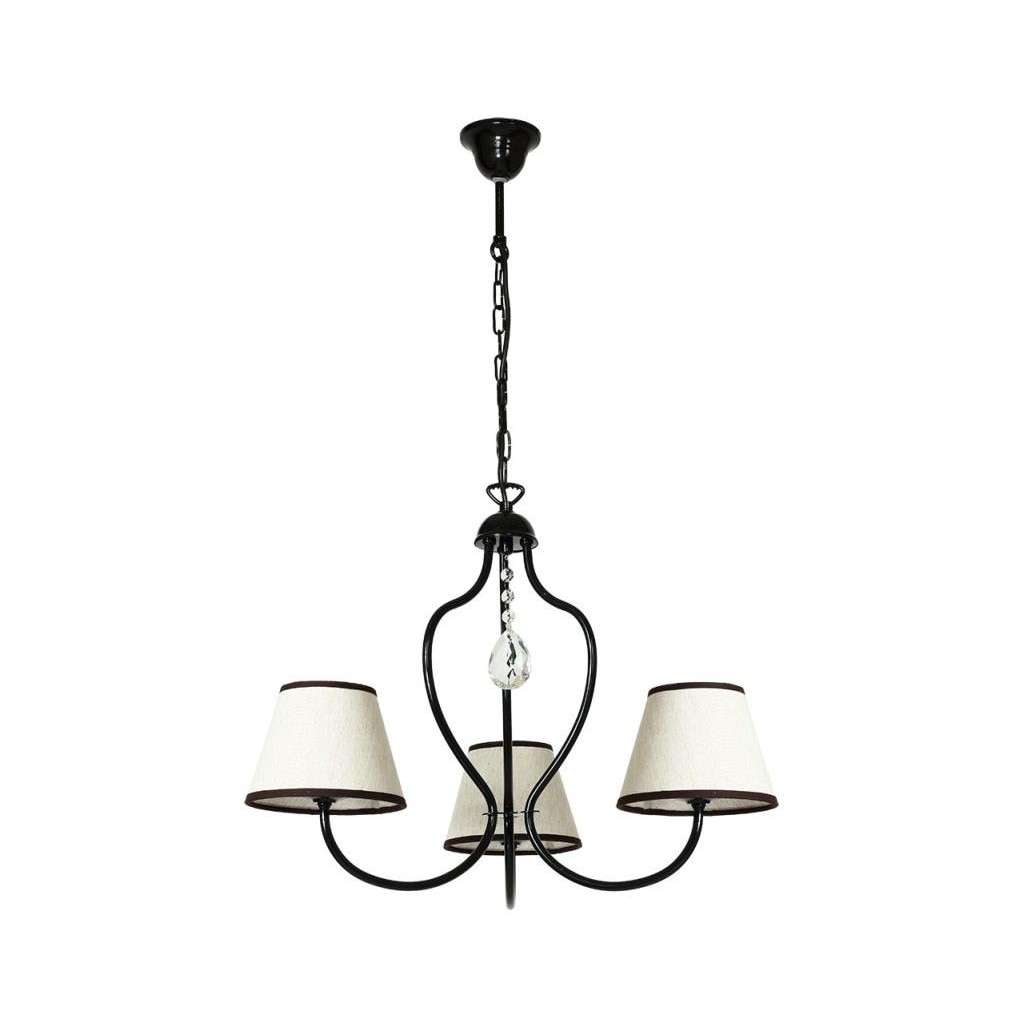 Lustra Cojom Ela 3, 3XE27, metal negru si abajur textil bej