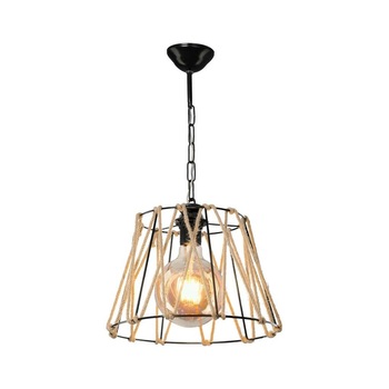 Corp de iluminat Cojom Conic 2, rustic cu un bec, din metal de culoare neagra acoperit cu franghie Corp de iluminat Cojom Conic 2, rustic cu un bec, din metal de culoare neagra acoperit cu franghie