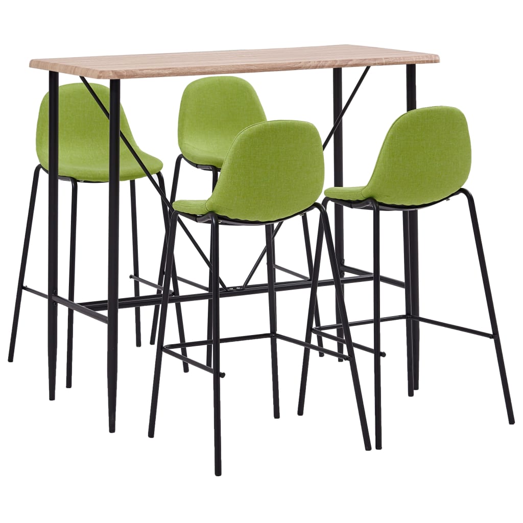 Set mobilier de bar 5 piese masa cu scaune, vidaXL, Textil/Otel/MDF, 120 x 60 x 110 cm, Verde