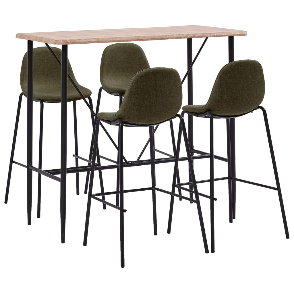 Set mobilier de bar 5 piese masa cu scaune, vidaXL, Textil/Otel/MDF, 120 x 60 x 110 cm, Maro