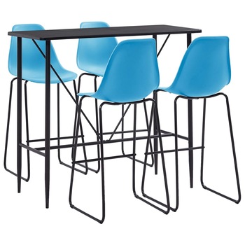 Set mobilier de bar 5 piese masa cu scaune, vidaXL, MDF invelis PVC/Otel, 120 x 60 x 110 cm, Albastru Set mobilier de bar 5 piese masa cu scaune, vidaXL, MDF invelis PVC/Otel, 120 x 60 x 110 cm, Albastru