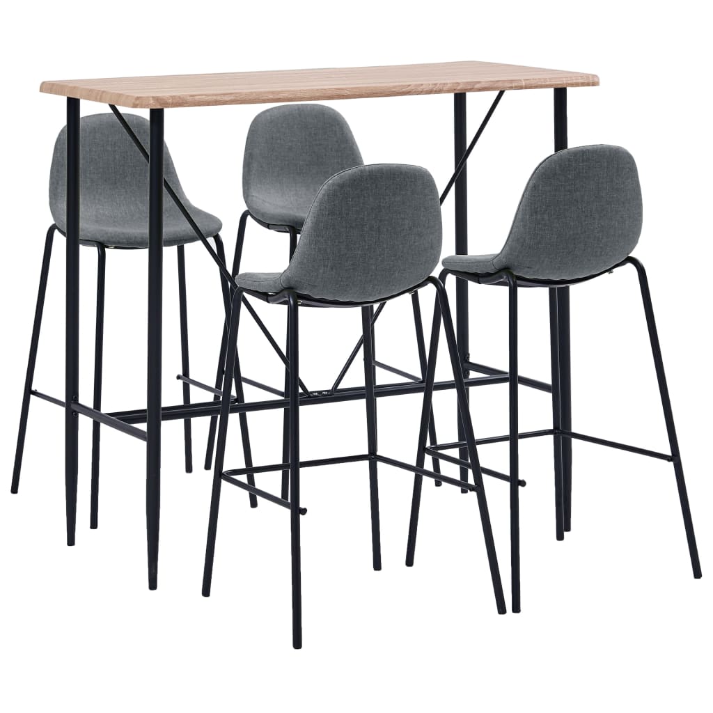 Set mobilier de bar 5 piese masa cu scaune, vidaXL, Textil/Otel/MDF, 120 x 60 x 110 cm, Gri deschis