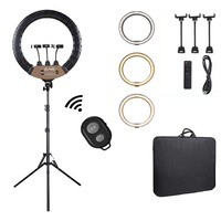 lampa circulara ring light led make-up 56cm22inch  3 moduri de lumina  10 trepte reglaj  3 suporti telefon  telecomanda selfie  geanta transport  trepied 210cm inclus imagen 21_0_
0