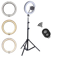 lampa circulara ring light diametru 30cm12inch led  conectare usb  3 moduri de lumina  10 trepte reglaj  suport telefon  telecomanda selfie  trepied 210cm inclus imagen 1_0_
0