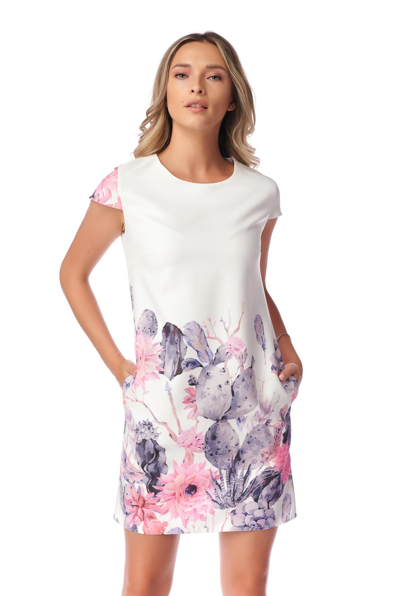 Rochie Fashion Loft, imprimeu floral, alb/roz/gri, Alb/Roz/Gri