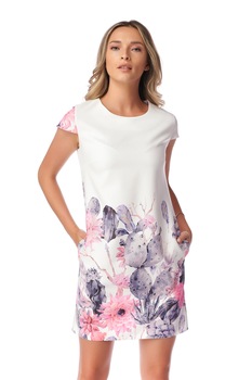 Rochie Fashion Loft, imprimeu floral, alb/roz/gri, Alb/Roz/Gri Rochie Fashion Loft, imprimeu floral, alb/roz/gri, Alb/Roz/Gri