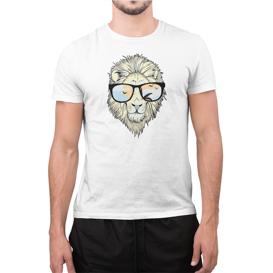 Tricou LION - pentru barbati, din Bumbac, marimea M , ALB