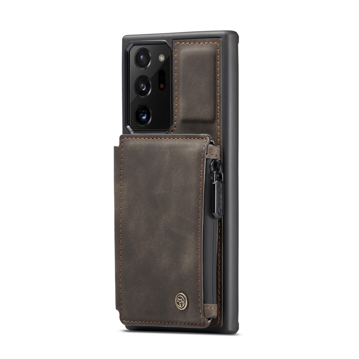 Husa Samsung Galaxy Note 20 Ultra, CaseMe, piele cu textura catifelata, back cover, slot carduri, buzunar cu fermoar, protectie RFID, Maro coffee