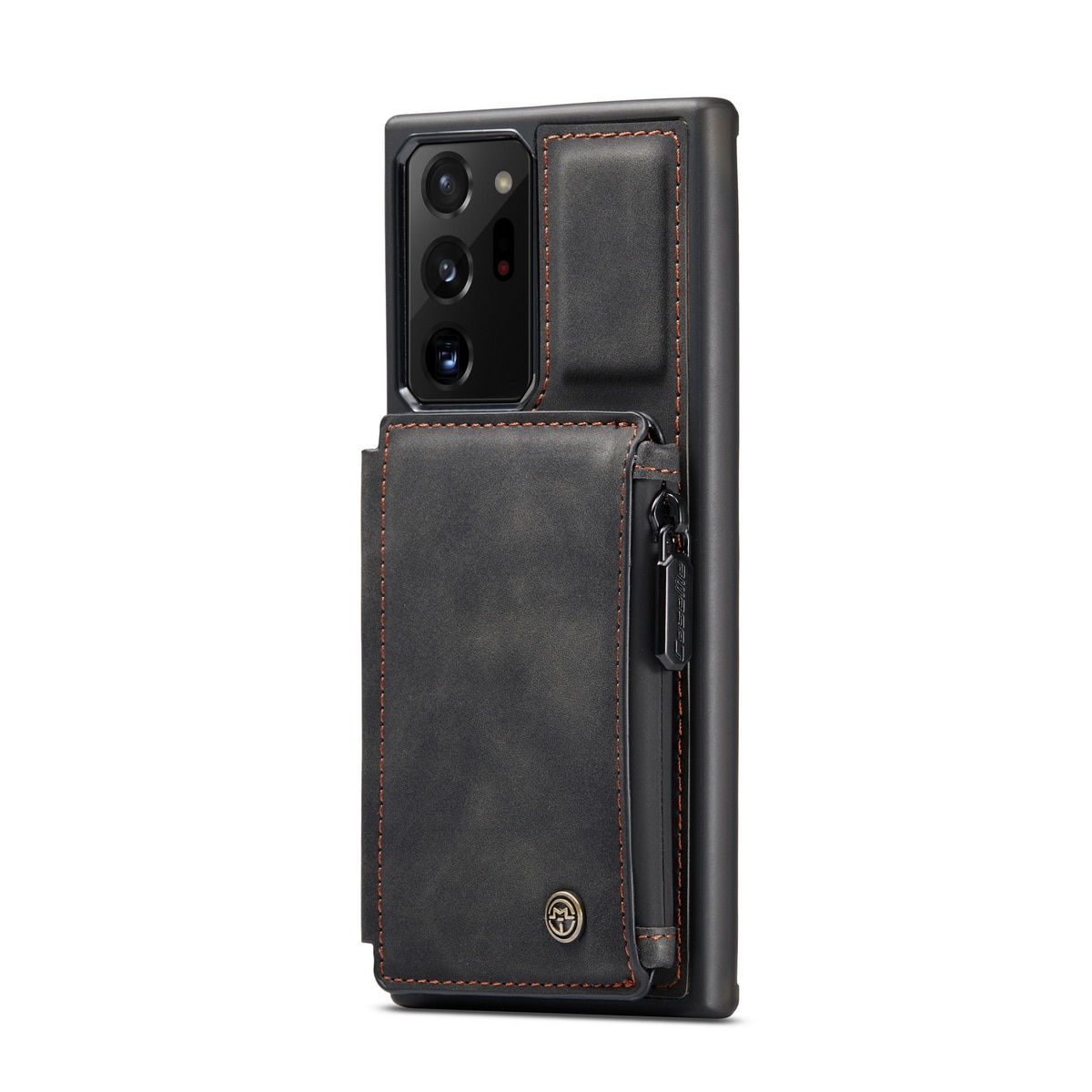 Husa Samsung Galaxy Note 20 Ultra, CaseMe, piele cu textura catifelata, back cover, slot carduri, buzunar cu fermoar, protectie RFID, Negru