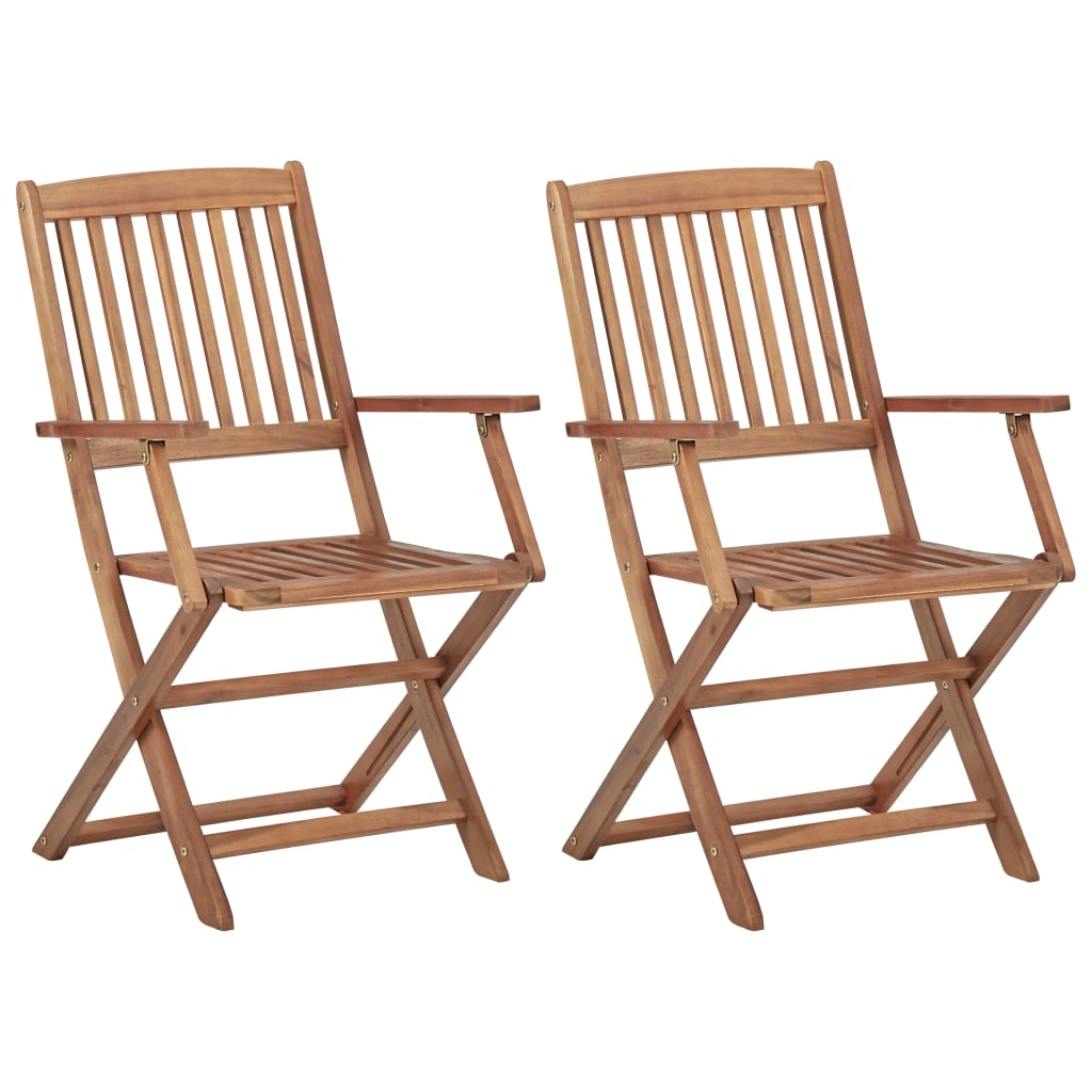 Set 2 scaune de exterior pliabile, vidaXL, Lemn de acacia, 48,5 x 57 x 91 cm, Maro