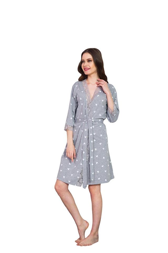 Halat de dama din bumbac,Enki,culoare gri melange