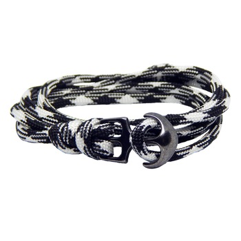 Bratara reglabila din snur paracord alb cu negru si inchizatoare Ancora neagra Bratara reglabila din snur paracord alb cu negru si inchizatoare Ancora neagra