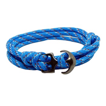 Bratara reglabila din snur multicolor, preponderent bleu si inchizatoare Ancora neagra Bratara reglabila din snur multicolor, preponderent bleu si inchizatoare Ancora neagra