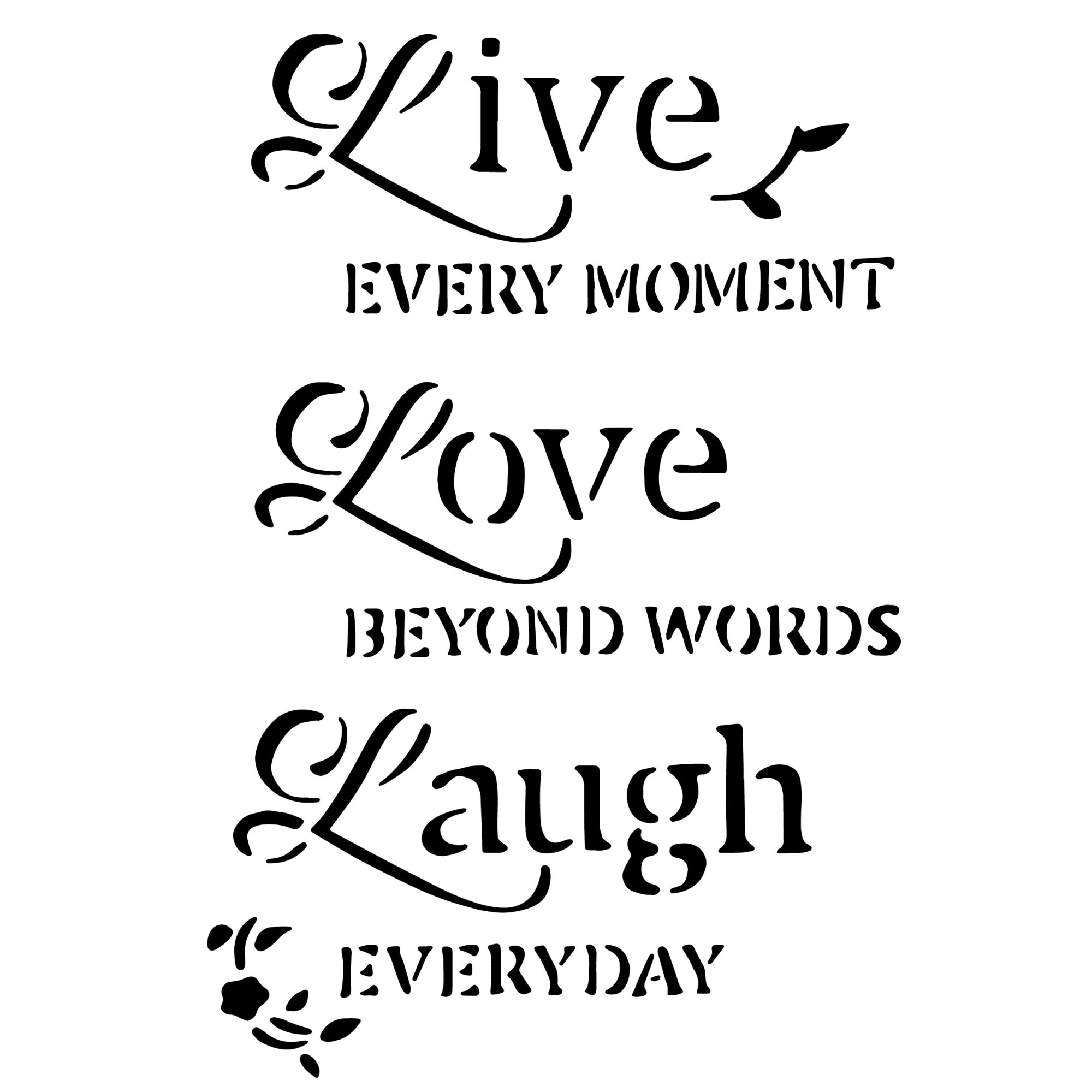 Sablon decorativ Live-Love-Laugh, reutilizabil, plastic, maro, A4