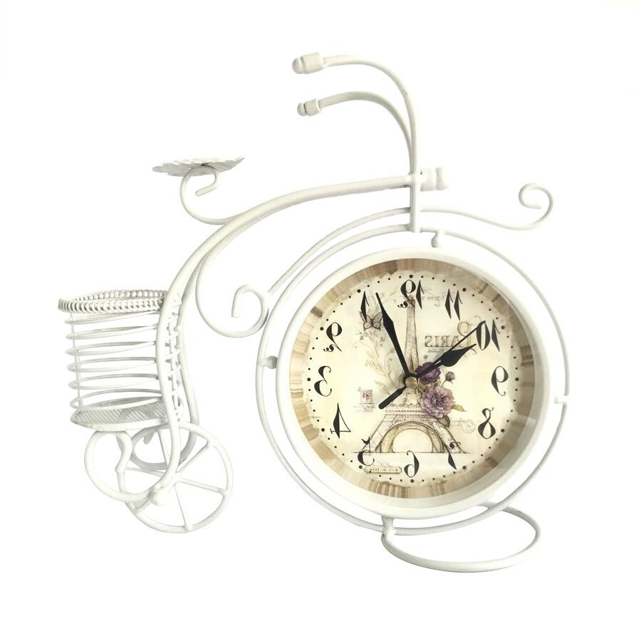 Ceas birou YANA, metal, are forma de bicicleta si dimensiunile 27.5 x 10 x 30