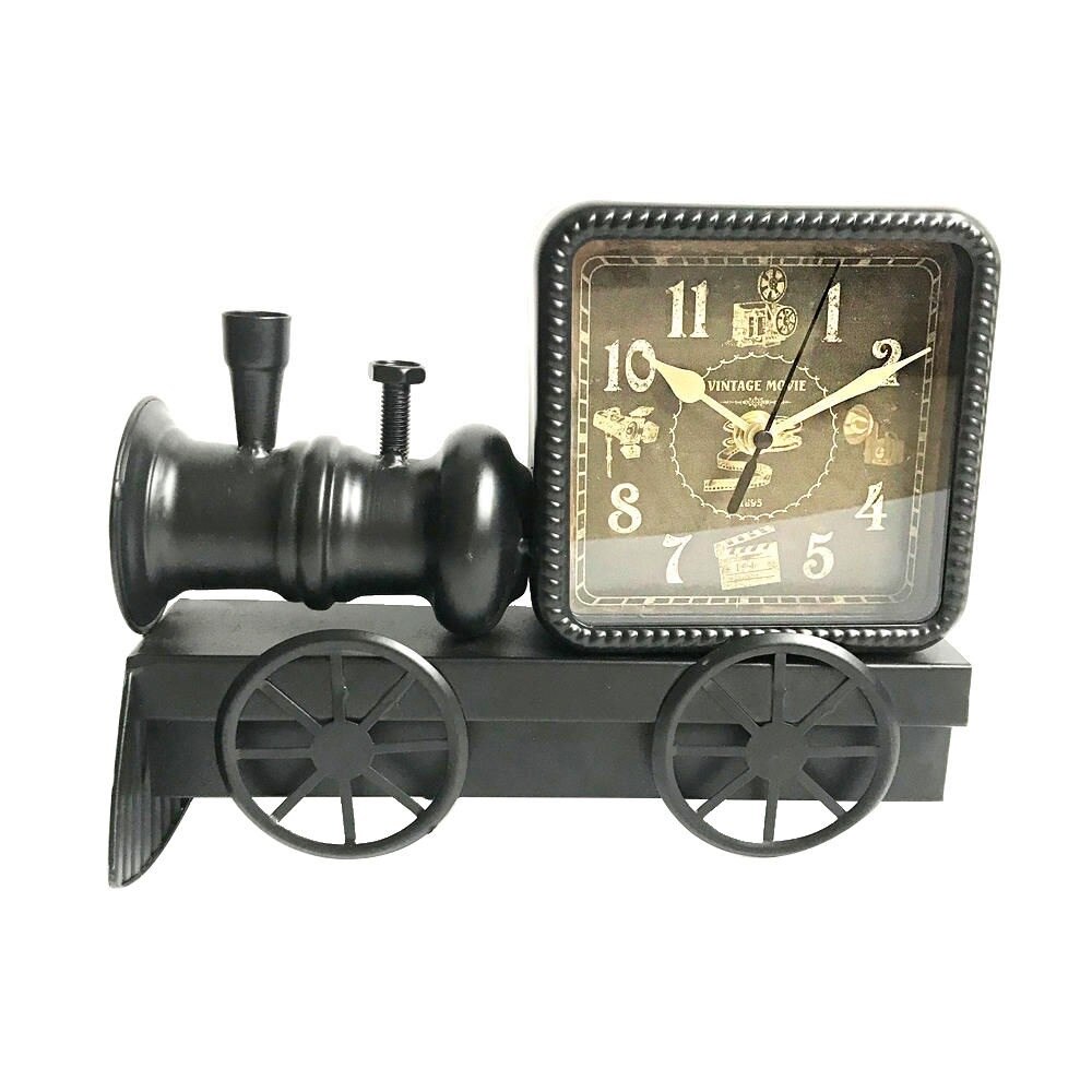 Ceas birou YANA, metal, locomotiva, aspect vintage si dimeniunile 30 x 8 x 21 cm